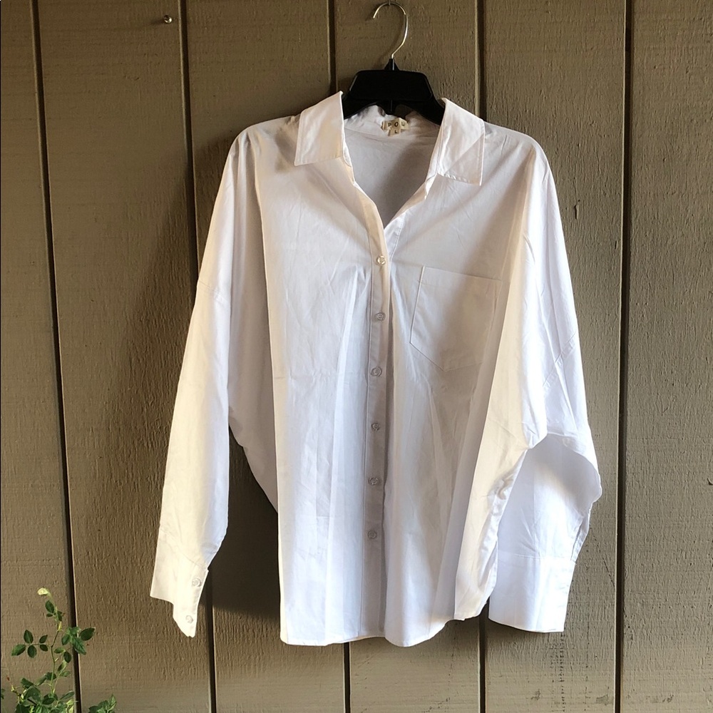 POL White Women's Button-Up Blouse with Chest Pocket - Picture 2 of 13